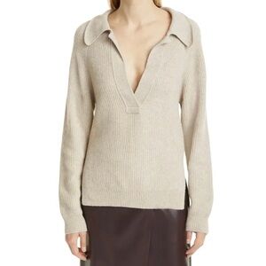 Nanushka Bambi V-neck Sweater ribbed polo wool cashmere beige women’s XS